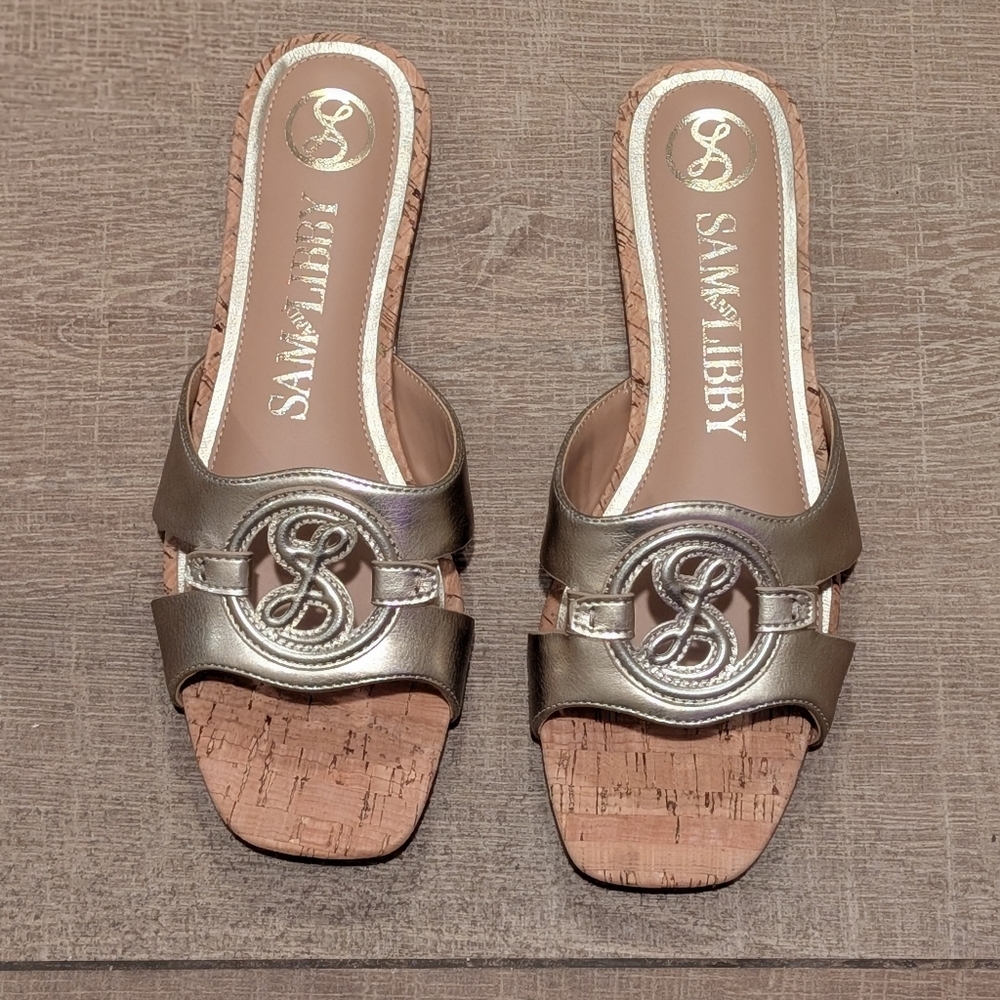 Sam & Libby Lana Metallic Gold Slide Sandals